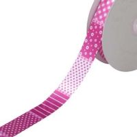 Satijnband 25 mm bedrukt patchwork fuchsia 
