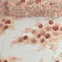 Haute couture 3D kant nude en oud rose kleur met parels