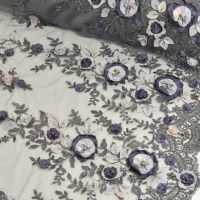 Haute couture 3D kant grijs met paars en licht rose