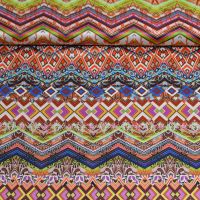 Exclusieve micro stretch  silky touch satijn zig zag print multi colors rose paars