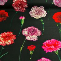 Mikado exclusief italiaanse designer stof zwart met bloemen