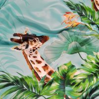 Exclusieve micro stretch  silky touch satijn  giraffe turquoise panel +/- 0.70  x 140 cm