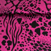 Exclusieve stretch zijde satijn Italiaans design dierenprint fuchsia