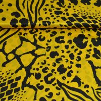 Exclusieve stretch zijde satijn Italiaans design dierenprint geel