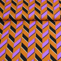 Exclusieve stretch zijde Italiaans design abstract visgraad  dark orange purple