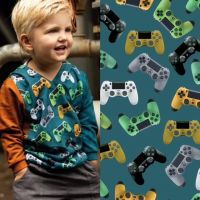 Swaeter stof Game controllers petrol poppy 18