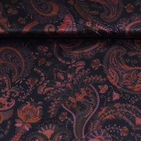 Zijde stretch satijn paisley print paars  exclusieve designer stof