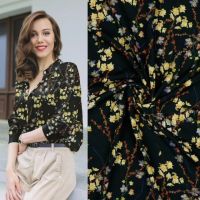 Viscose digitaal bloemen zwart
