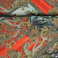micro polyester paisley & jungle  rood   Exclusieve designer stof