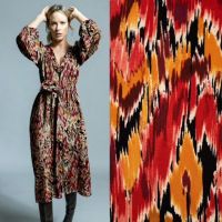 Viscose twill print ikat rood NEW COLLECTION
