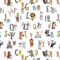Poplin katoen alphabet digitaal print  wit