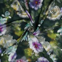 Viscose digitaal bloemen print groen lila