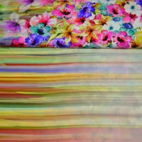 Exclusieve zijde bloemen streep border print multi colors Italiaans design 