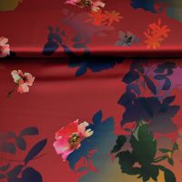 Exclusieve stretch zijde Italiaans design bloemen print donker rood