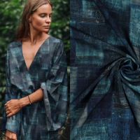 Viscose digitaal print bloks petrol