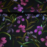 exclusieve viscose satijn ecovero bloemen zwart paars cerise