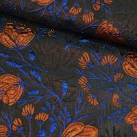 Jacquard/ brocaat zijde lurex bloem kobalt brique exclusieve designer stof