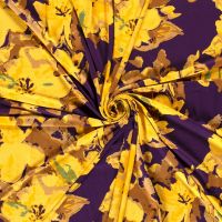 tricot viscose bloemen print paars geel