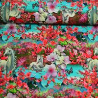 Tricot katoen digitaal print bloemen unicorn