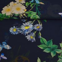viscose Chiffon voile bloemen print donker blauw exclusieve italiaanse designer stof 