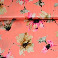 Exclusieve stretch zijde Italiaans design bloemen zalm kleur