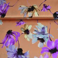 Exclusieve stretch zijde Italiaans design bloemen nude lavendel kleur