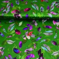 Exclusieve stretch zijde Italiaans design leaves groen paars