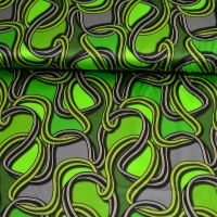 Stretch zijde katoen satijn abstract print groen  Exclusief uit Italië digitaal geprint