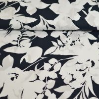 Stretch katoen poplin bloemen print italiaans design wit zwart