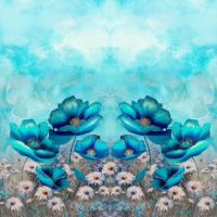 Tricot panel bloemen aqua blauw  2mtr x 1.50mtr
