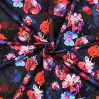 French terry digital flowers donker blauw