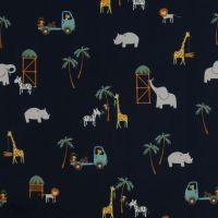 Katoen poplin dieren safari donker blauw