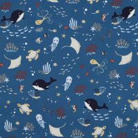 Katoen poplin sea life blauw