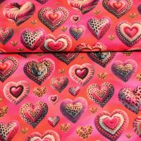 French terry tricot digital printed leopard hearts