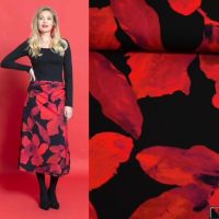 Micro polyester bubble crepe bloemen rood zwart # A la ville collection knipmode