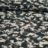 stretch katoen polyester camouflage print met goud lurex draad (dead stock)