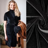 Stretch velours  / fluweel zwart Mobra velvet met glitters