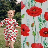 katoen poplin bloemen / rozen wit rood