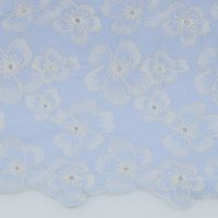 Katoen embroidery flowers border 2 side blue