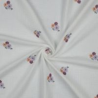 katoen double gauze wit met geborduurde bloemen