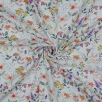 Coupon 125x140 katoen double gauze wit met bloemen geprint
