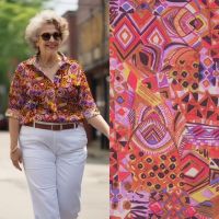 katoen voile digitaalbedrukt abstract flame orange