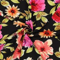 Viscose digitaal print flowers zwart