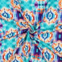 Viscose digitaal print ikat aqua