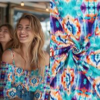 Viscose digitaal print ikat aqua