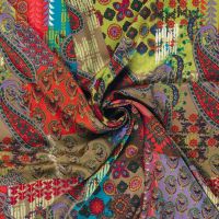 Micro bubble crepe paisley print paars rood