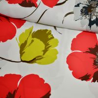 Viscose crepe bloemen ivoor rood ecovero exclusieve italiaanse designer stof