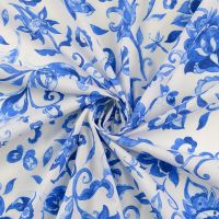 Katoen print barok style blauw white off