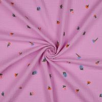 katoen double gauze rose met geborduurde bloementjes