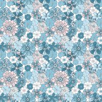 katoen poplin bloemen blauw